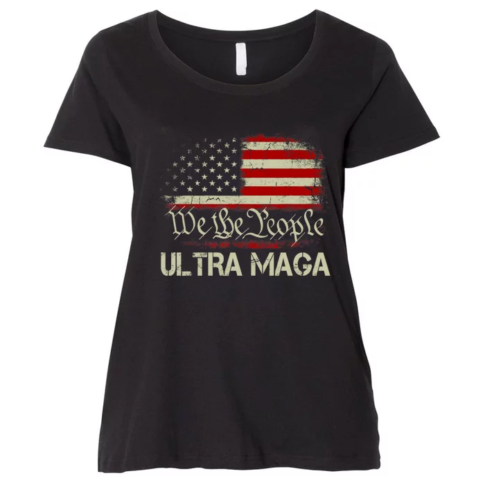 We The People Ultra MAGA Shirt Funny Anti Biden US Flag Pro Trump 2024 Women's Plus Size T-Shirt