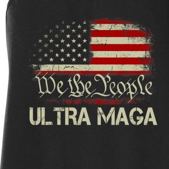 We The People Ultra MAGA Shirt Funny Anti Biden US Flag Pro Trump Trendy Women's Racerback Tank