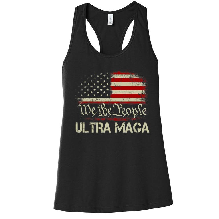 We The People Ultra MAGA Shirt Funny Anti Biden US Flag Pro Trump Trendy Women's Racerback Tank