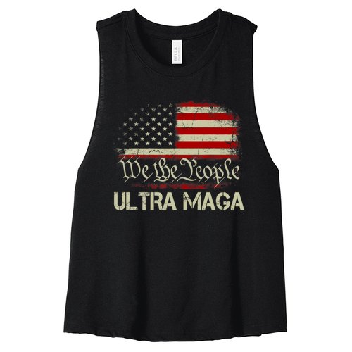 We The People Ultra MAGA Shirt Funny Anti Biden US Flag Pro Trump 2024 Women’s Racerback Cropped Tank