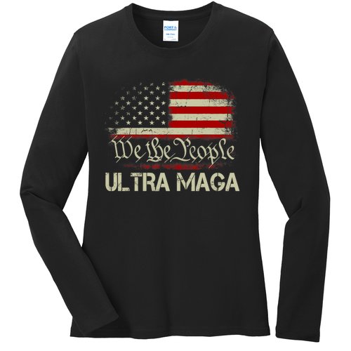 We The People Ultra MAGA Shirt Funny Anti Biden US Flag Pro Trump 2024 Ladies Missy Fit Long Sleeve Shirt