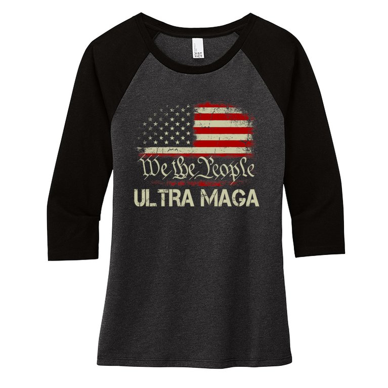We The People Ultra MAGA Shirt Funny Anti Biden US Flag Pro Trump 2024 Women’s Tri-Blend 3/4-Sleeve Raglan Shirt