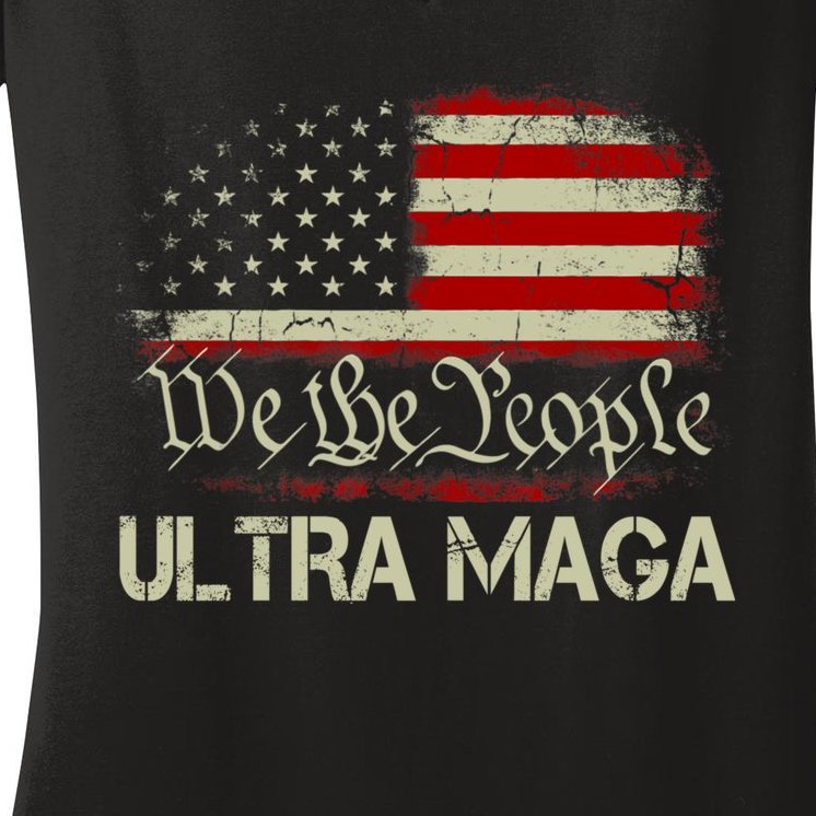 We The People Ultra MAGA Shirt Funny Anti Biden US Flag Pro Trump 2024 Women's V-Neck T-Shirt