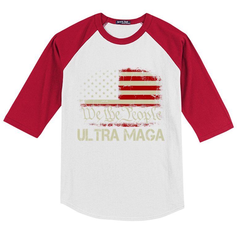 We The People Ultra MAGA Shirt Funny Anti Biden US Flag Pro Trump Trendy Kids Colorblock Raglan Jersey