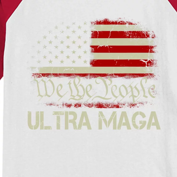 We The People Ultra MAGA Shirt Funny Anti Biden US Flag Pro Trump 2024 Kids Colorblock Raglan Jersey