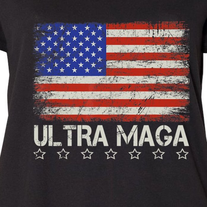 Ultra MAGA Shirt Maga King Funny Anti Biden US Flag Pro Trump Trendy Women's Plus Size T-Shirt