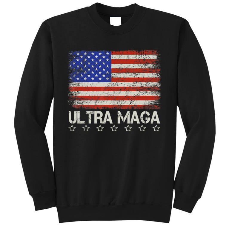 Ultra MAGA Shirt Maga King Funny Anti Biden US Flag Pro Trump Trendy Tall Sweatshirt