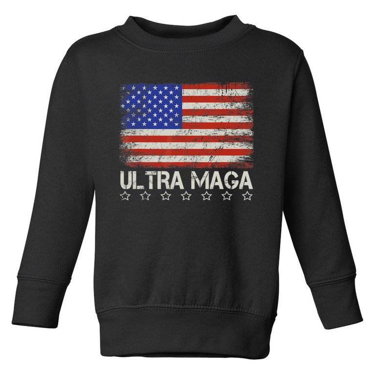 Ultra MAGA Shirt Maga King Funny Anti Biden US Flag Pro Trump Trendy Toddler Sweatshirt