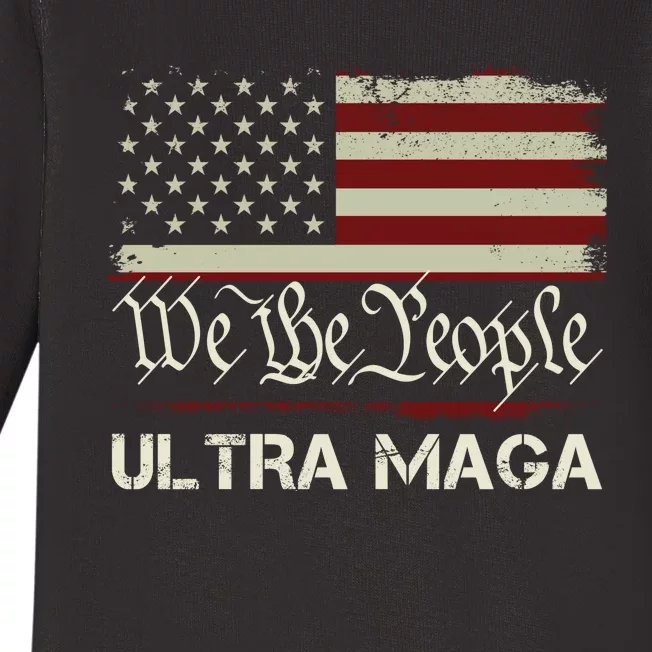 Ultra MAGA Shirt Funny Anti Biden US Flag Pro Trump Trendy Ultra MAGA Baby Long Sleeve Bodysuit