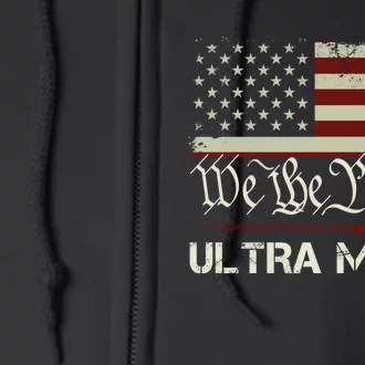 Ultra MAGA Shirt Funny Anti Biden US Flag Pro Trump Trendy Ultra MAGA Full Zip Hoodie