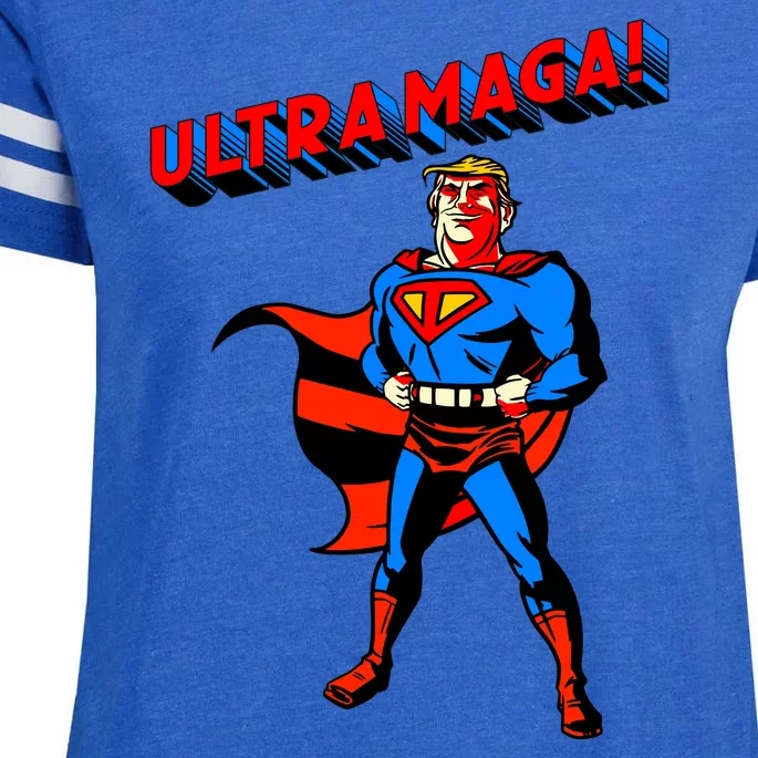 Ultra MAGA Superhero Parody Trump 2024 Anti Biden Enza Ladies Jersey Football T-Shirt