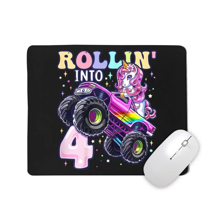 Unicorn Monster Truck 4th Birthday 4 Year Old Party Mousepad