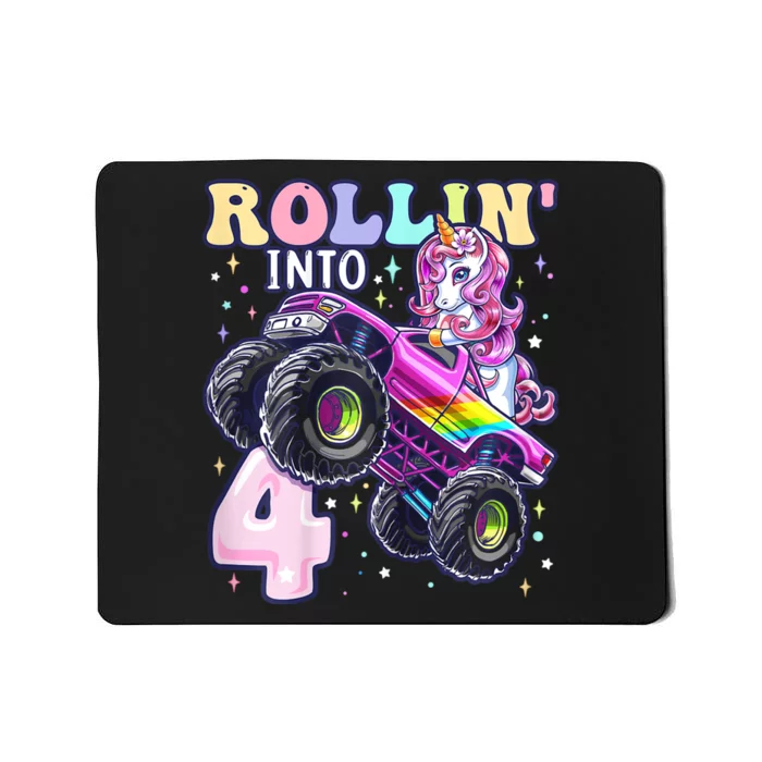 Unicorn Monster Truck 4th Birthday 4 Year Old Party Mousepad