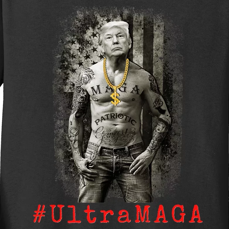 Ultra MAGA Trump The Great MAGA King Funny Gangster Kids Long Sleeve Shirt