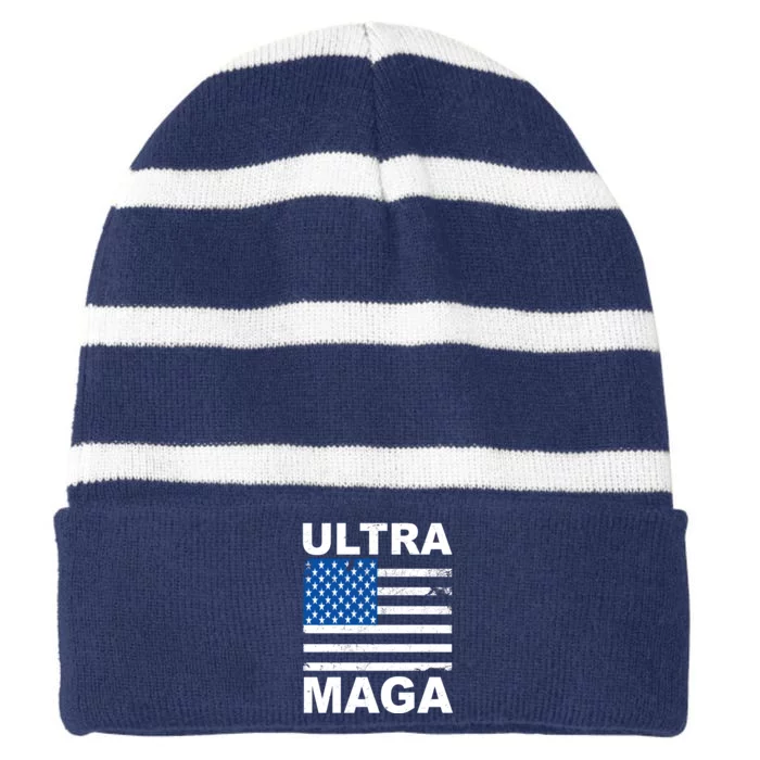 Ultra Maga Trump USA Flag Striped Beanie with Solid Band