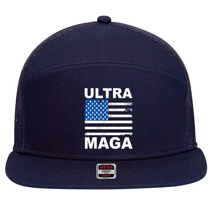 Ultra Maga Trump USA Flag 7 Panel Mesh Trucker Snapback Hat