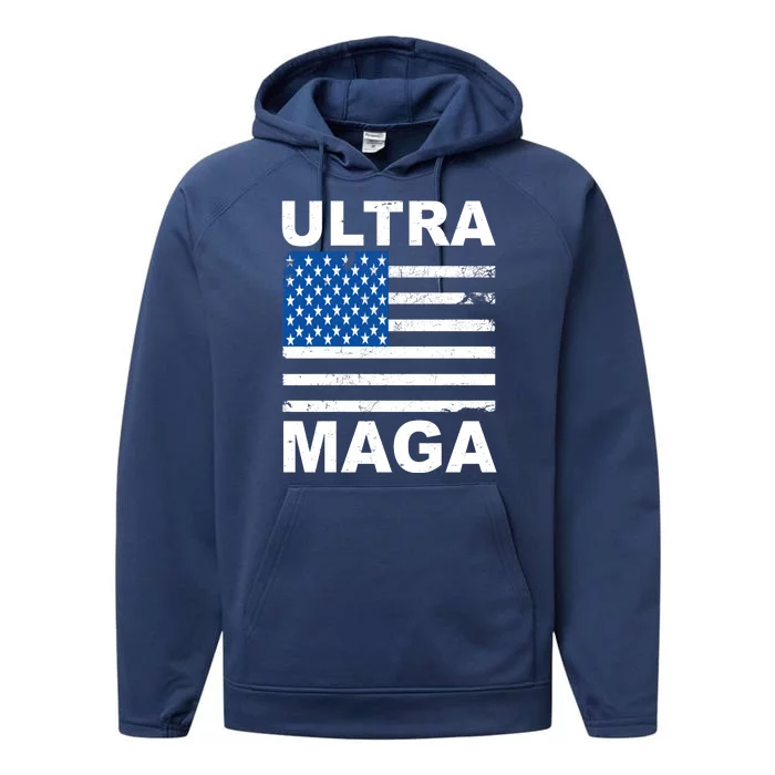 Ultra Maga Trump USA Flag Performance Fleece Hoodie