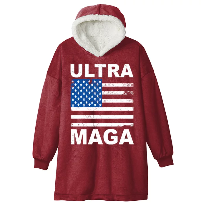 Ultra Maga Trump USA Flag Hooded Wearable Blanket