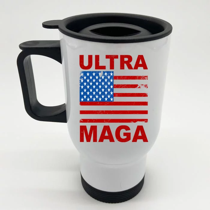 Ultra Maga Trump USA Flag Front & Back Stainless Steel Travel Mug