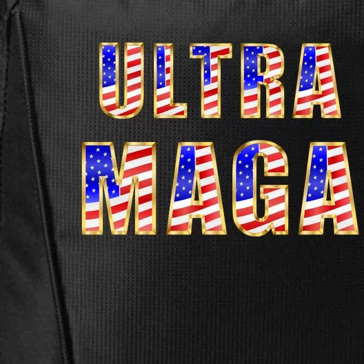 Ultra MAGA USA Gold Flag Font Trump 2024 Anti Biden City Backpack