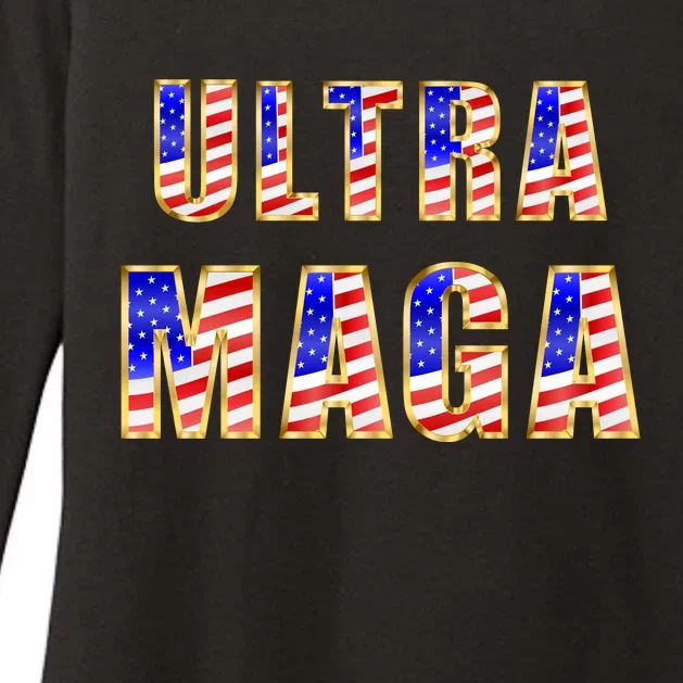 Ultra MAGA USA Gold Flag Font Trump 2024 Anti Biden Womens CVC Long Sleeve Shirt