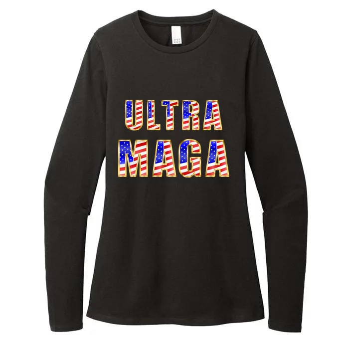 Ultra MAGA USA Gold Flag Font Trump 2024 Anti Biden Womens CVC Long Sleeve Shirt