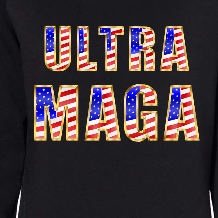 Ultra MAGA USA Gold Flag Font Trump 2024 Anti Biden Womens California Wash Sweatshirt