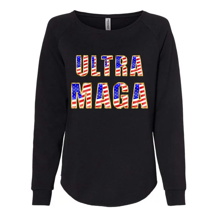 Ultra MAGA USA Gold Flag Font Trump 2024 Anti Biden Womens California Wash Sweatshirt