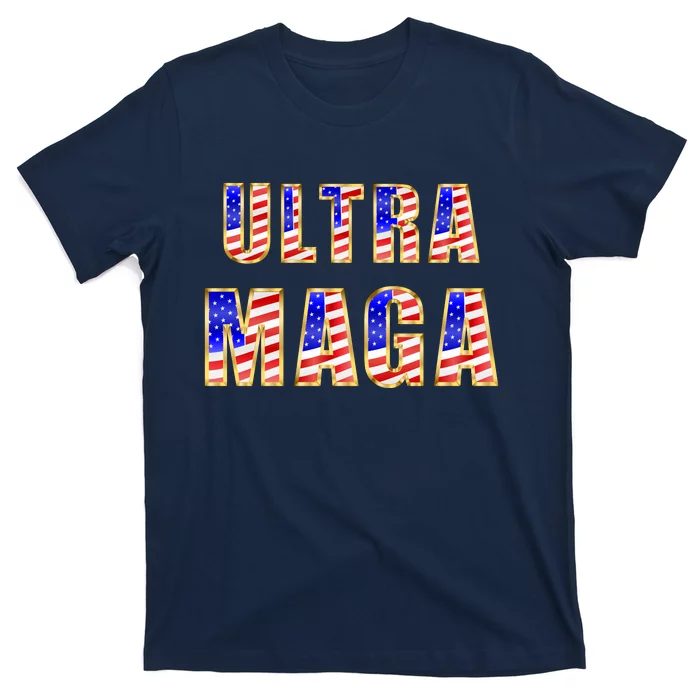 Ultra MAGA USA Gold Flag Font Trump 2024 Anti Biden T-Shirt