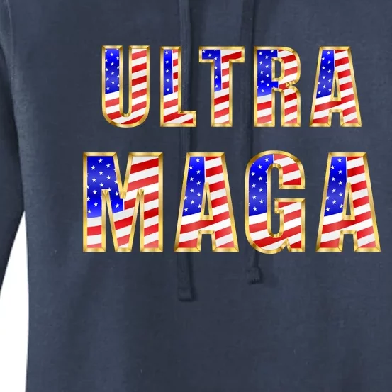 Ultra MAGA USA Gold Flag Font Trump 2024 Anti Biden Women's Pullover Hoodie