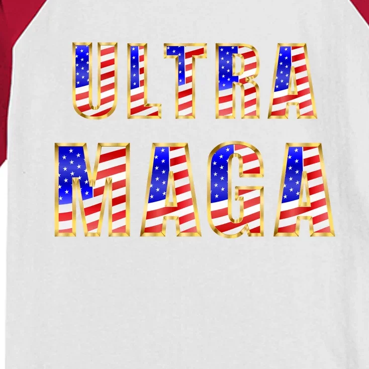 Ultra MAGA USA Gold Flag Font Trump 2024 Anti Biden Kids Colorblock Raglan Jersey