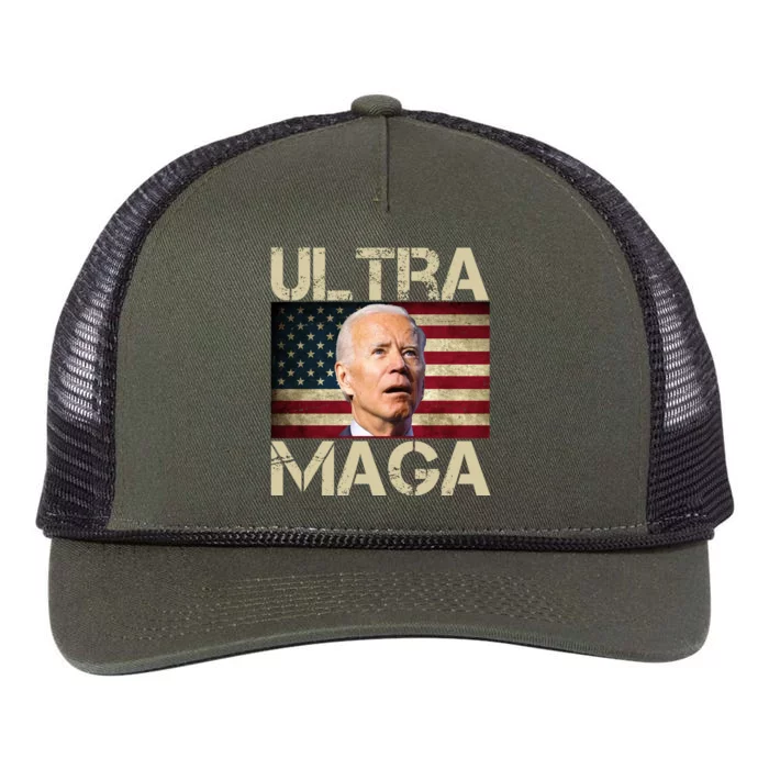 Ultra Maga Usa Flag Joe Biden Funny Retro Rope Trucker Hat Cap