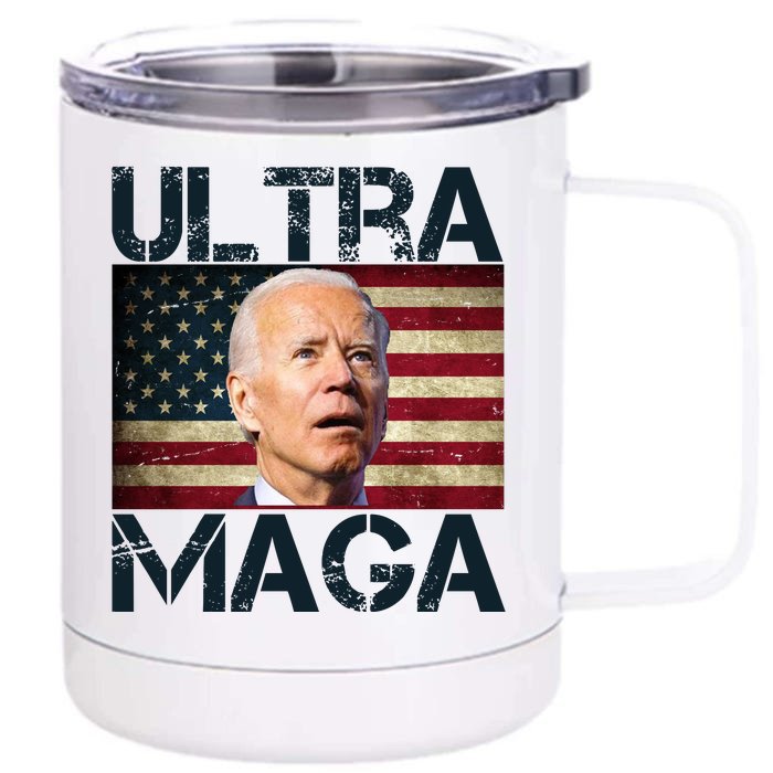 Ultra Maga Usa Flag Joe Biden Funny Front & Back 12oz Stainless Steel Tumbler Cup