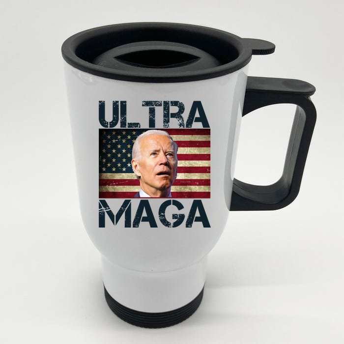 Ultra Maga Usa Flag Joe Biden Funny Front & Back Stainless Steel Travel Mug