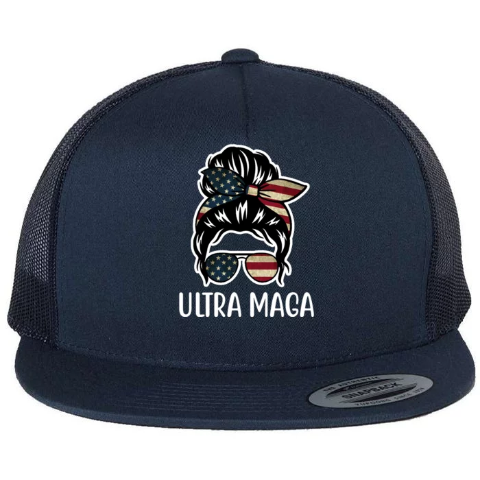 Ultra Maga Usa Female Bun Flat Bill Trucker Hat