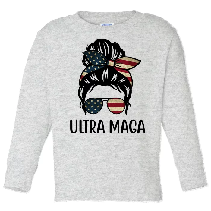 Ultra Maga Usa Female Bun Toddler Long Sleeve Shirt