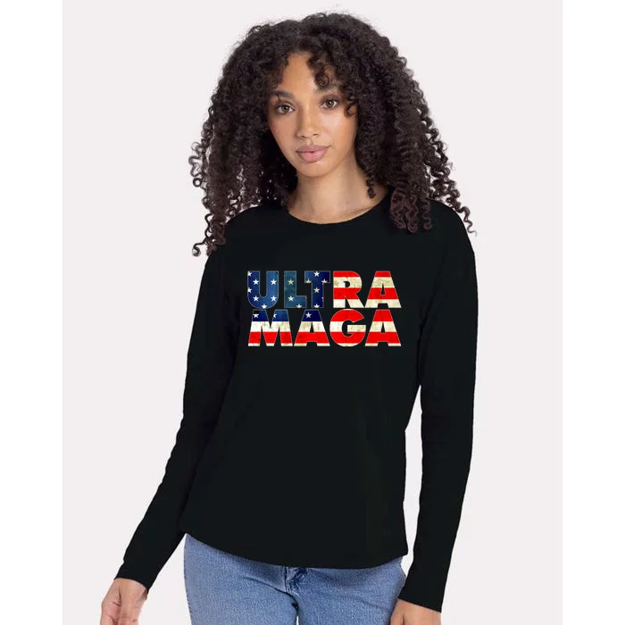 Ultra Maga USA American Flag Womens Cotton Relaxed Long Sleeve T-Shirt