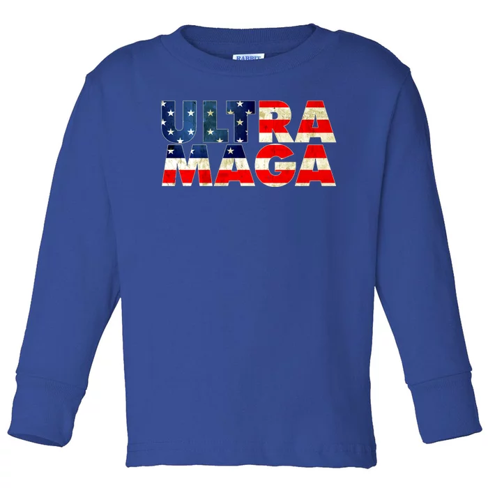 Ultra Maga USA American Flag Toddler Long Sleeve Shirt