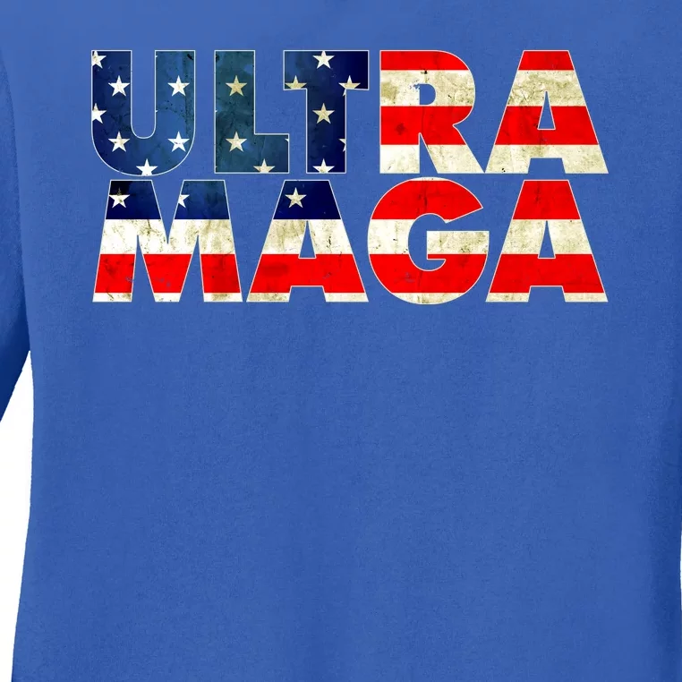 Ultra Maga USA American Flag Ladies Long Sleeve Shirt