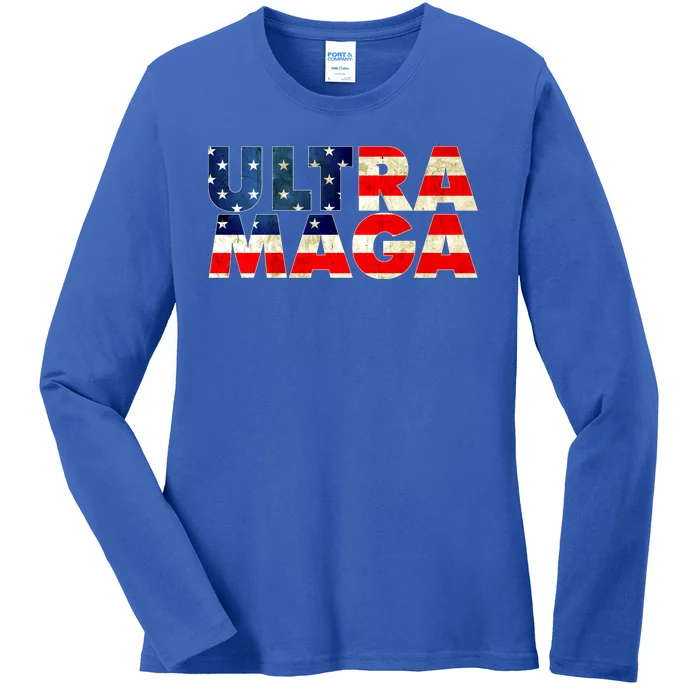 Ultra Maga USA American Flag Ladies Long Sleeve Shirt