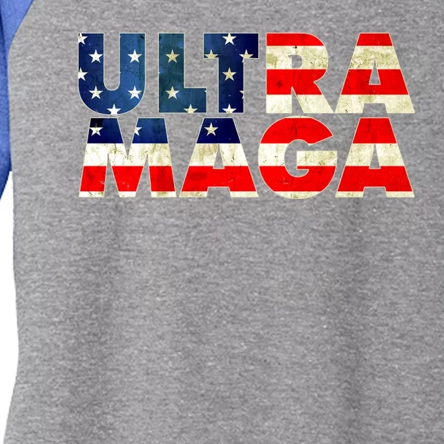 Ultra Maga USA American Flag Women's Tri-Blend 3/4-Sleeve Raglan Shirt