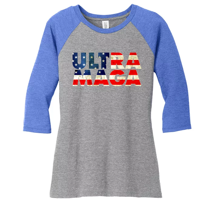 Ultra Maga USA American Flag Women's Tri-Blend 3/4-Sleeve Raglan Shirt