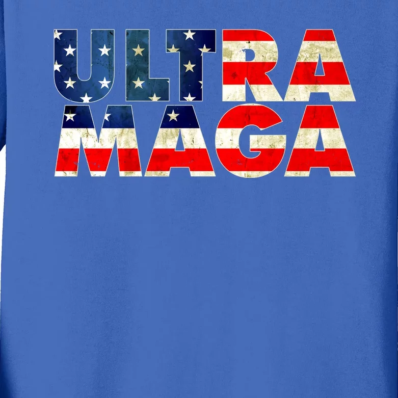 Ultra Maga USA American Flag Kids Long Sleeve Shirt