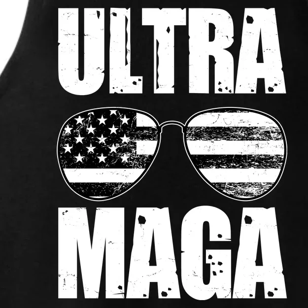 Ultra Maga USA Flag Sunglasses Ladies Tri-Blend Wicking Tank