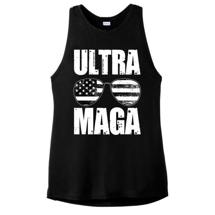 Ultra Maga USA Flag Sunglasses Ladies Tri-Blend Wicking Tank