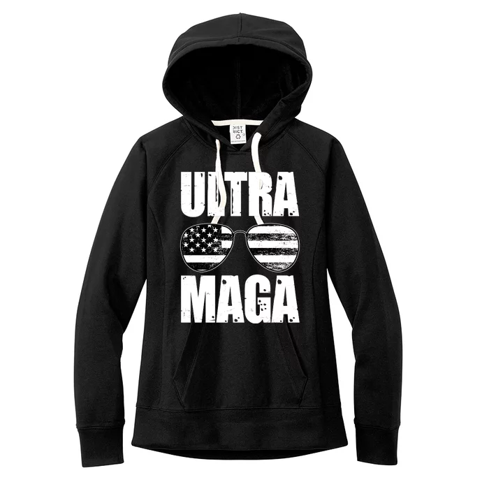 Ultra Maga USA Flag Sunglasses Women's Fleece Hoodie