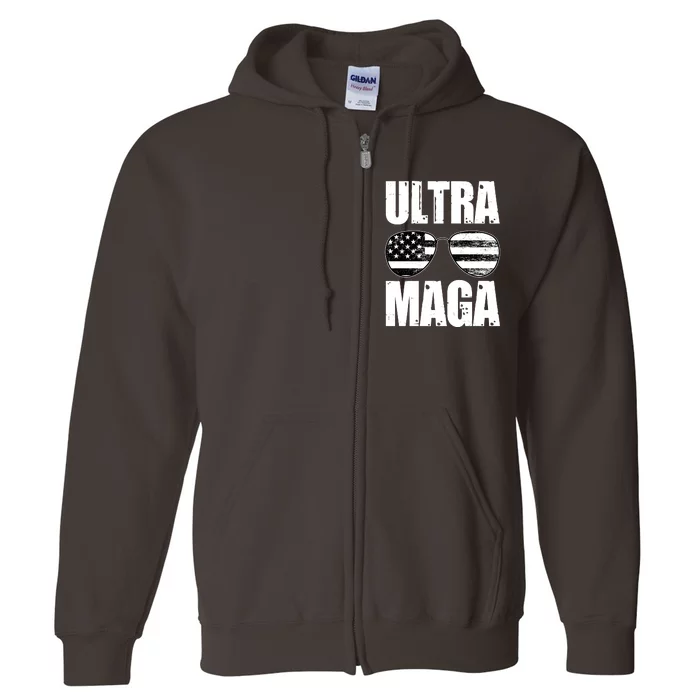 Ultra Maga USA Flag Sunglasses Full Zip Hoodie