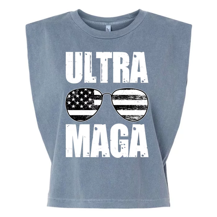 Ultra Maga USA Flag Sunglasses Garment-Dyed Women's Muscle Tee