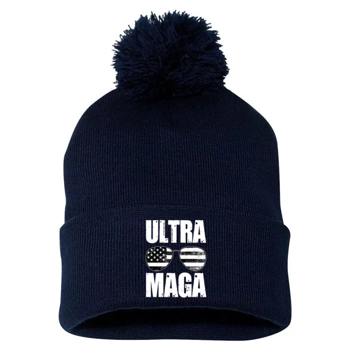 Ultra Maga USA Flag Sunglasses Pom Pom 12in Knit Beanie