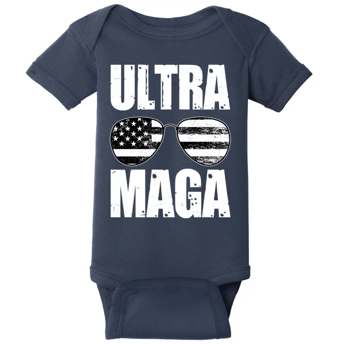 Ultra Maga USA Flag Sunglasses Baby Bodysuit